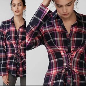 Express Corset Pink Long Sleeve Plaid Flannel Top